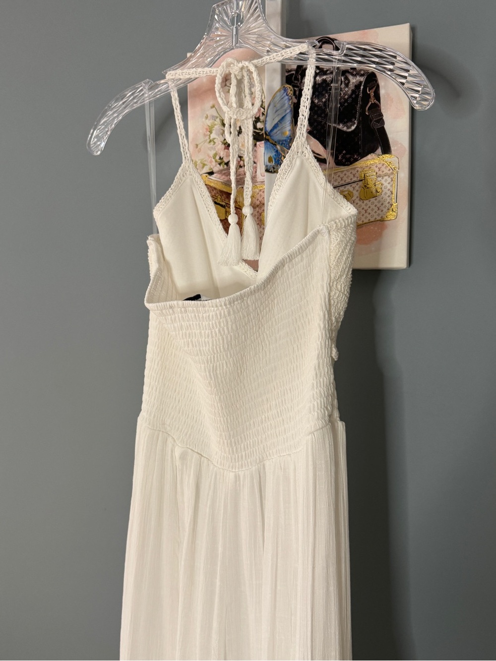 186 • White Crochet Bodice Halter Palazzo Pants Romper - Picture 10 of 11